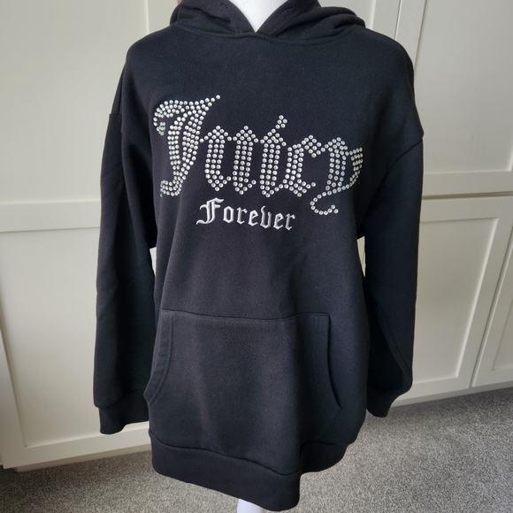 Juicy Couture X Forever 21 Black Hoodie Sparkly Gems Rhinestones Cozy Glam - Picture 4 of 15